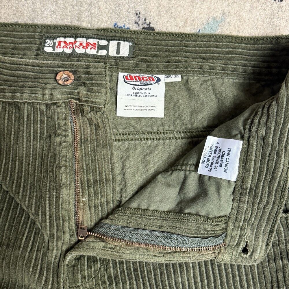 JNCO 26 Twin Cannon Wale Corduroy Winter Moss Baggy Wide Leg Pants Men 38x32 EUC - Picture 3 of 12